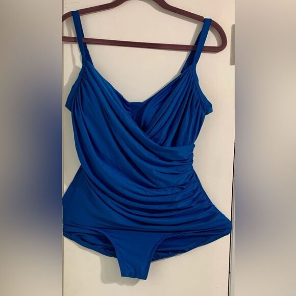 Jantzen One Piece Surplice Draped swimsuit Teal Blue/Green 20W - Picture 1 of 9